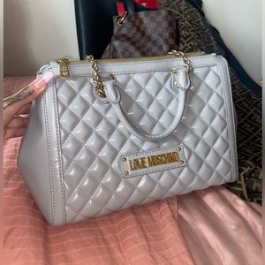 Beautiful Nardo Grey Moschino Purse/Bag with Gold detailing